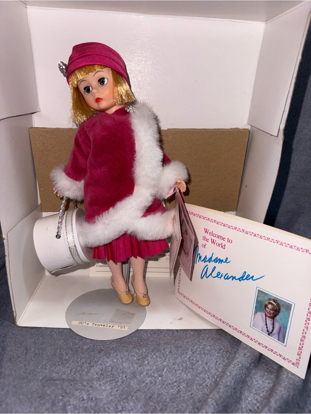 Madame Alexander Fuchsia Velvet Doll with White Faux-Fur Trim 20’s Traveler